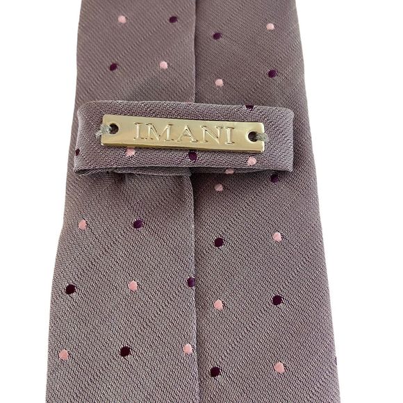 IMANI UOMO Necktie Iridescent Purple Lilac Pink Dots Pattern Skinny Silk Tie - Picture 5 of 9